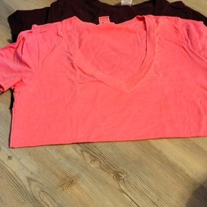 PINK COTTON V NECK TEE SHIRTS